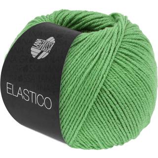 Lana Grossa Elastico 181 Æblegrøn Indhold: 96% bomuld, 4% elastisk polyester Vægt/Længde: 50 g = ca. 160 meter Anbefalede pinde: 3.5-4.5 mm Strikkefasthed: 10 x 10 cm = 24 m x 36 p Vask:Finvask 30º/ Tørres fladt.