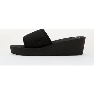 Canvas Platform Wedge Sliders - Black - EU 39