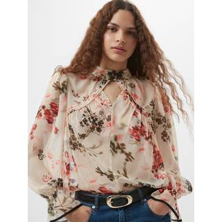 French Connection French Connection Cream Hallie Crinkle Contrast Top