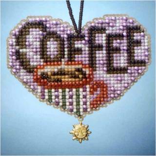 Love Coffee Beaded Counted Cross Stitch Charmed Ornamenter Kit Mill Hill 2013 Jeg elsker MH163102