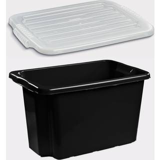 Opbevaringskasse med låg Nordiska Plast Nordic, sort, 600 x 400 x 350 mm, 55 liter