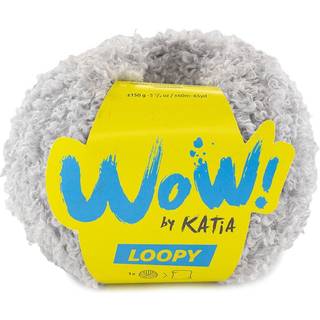 Katia Wow Loopy 155 Lysegrå Indhold:100% polyester Vægt/længde: 150 g = ca. 60 meter Anbefalede pinde: 9-10 mm Strikkefasthed: 10 x 10 cm = 8 m x 10 p Vask: Finvask 30℃ / Tåler ikke tørretumbling.