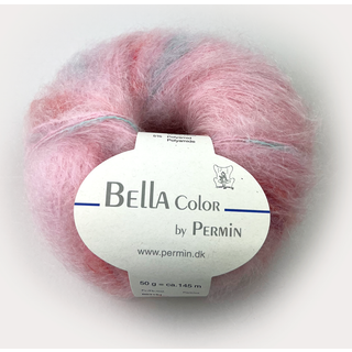 Permin Bella Color 84 Sart rosa Indhold: 75% kid mohair, 20% uld, 5% polyamid Vægt/længde: 50 g = ca. 145 meter Anbefalede pinde: 6.00 mm Strikkefasthed: 10 x 10 cm = 14 m x 22 p Vask: Håndvask, max 30ºC.