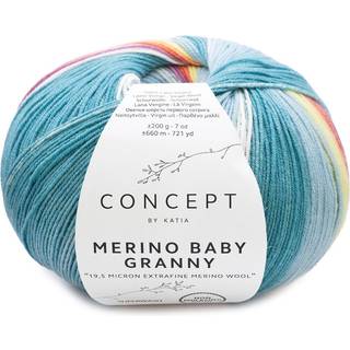Katia Concept Merino Baby Granny 503 Pastelgrøn-pastelblå-pastelgul Indhold: 100% merinould Vægt/længde: 200 g = ca. 660 meter Anbefalede pinde: 3.00-3.50 mm Strikkefasthed: 10 x 10 cm = 26 m x 32 p Vask: Kan maskinvaskes op til 30°C.