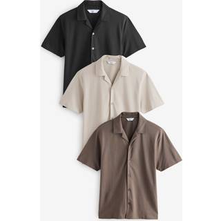 Next Black / Neutral / White Short Sleeve Pique Shirts 3 Pack