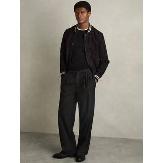 Reiss Reiss Navy Banridge Suede Stripe-Trim Bomber Jacket