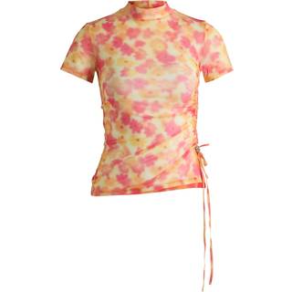 T-shirt i mesh med print og rynkedetaljer i siden