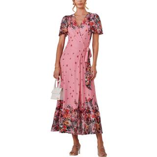 Jolie Moi Jolie Moi Pink Mirror Print Mesh Wrap Maxi Dress