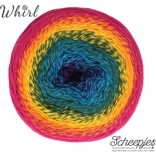 Scheepjes Cotton Whirl 712 Fruit Salad Indhold:100% økologisk bomuld Vægt/længde:226 gram = 1000 meter Anbefalede pinde:2.50 - 3.50 mm Strikkefasthed:10 x 10 cm = 25 m x 44 p Vask:Maskinvask op til 30°C.