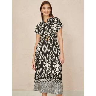 Yumi Yumi Black Abstract Geo Print Relaxed Midi Shirt Dress With Belt