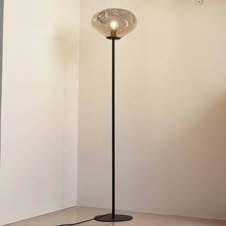 Lindby gulvlampe Lelia, røggrå, glas, metal, 150 cm
