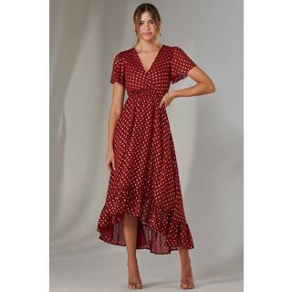 Jolie Moi Jolie Moi Red Chiffon Short Sleeve Midaxi Dress