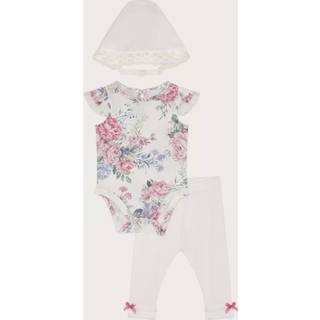 Monsoon Monsoon Natural Newborn 100% Cotton Floral Pointelle 3-Piece Set