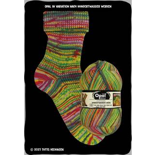 Opal nach Hundertwasser Edition 4-ply 4056 Indhold: 75% Virgin uld, 25% Polyamid Vægt/længde: 100 g = ca. 425 meter Anbefalede pinde: 2,5 mm Strikkefasthed: 10 x 10 cm = 30 m x 42 p Vask: Maskinvask 40 ℃ / Brug aldrig skyllemiddel.