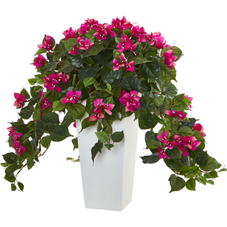 Næsten naturlig Bougainvillea kunstig plante i White Tower Planter Beauty