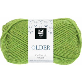 Dale Older 434 Grøn meleret Indhold: 100% Uld Vægt/længde: 50 gram = ca. 95 meter Anbefalede pinde: 5.00 mm Strikkefasthed: 10 cm = 18 m Vask: Kan maskinvaskes - Uldvask 30 °C / Tørres fladt.