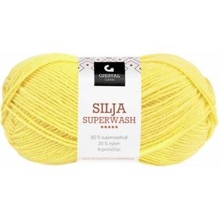 Gjestal Silja Superwash 400 Gul Indhold: 80% superwash uld, 20% nylon Vægt/Længde: 50 g = ca. 150 meter Anbefalede pinde: 3.00 mm Strikkefasthed: 10 cm = 26 m Vask: Uldvask 40ºC / Brug ikke skyllemiddel / Tåler ikke tørretumbler / Tørres fladt.