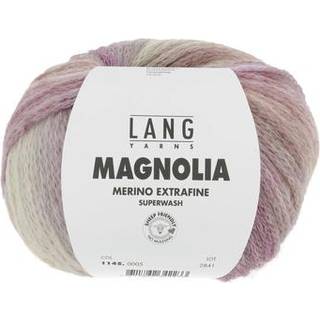 Lang Yarns Magnolia 005 Indhold: 85% superwash merinould, 15% polyamid Vægt/længde: 100 g = ca. 250 meter Anbefalede pinde: 5-6 mm Strikkefasthed: 10 x 10 cm = 17 m x 25 p Vask: Maskinvask ved op til 30 ℃ / Tåler ikke tørretumbling / Brug aldrig skyllemiddel.