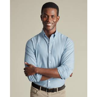 Charles Tyrwhitt Charles Tyrwhitt Blue Slim Fit Plain Brushed Twill 100% Cotton Shirt - X-Large