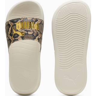 Women&#39;s Puma Popcat 20 Snake Chic Slides, White, Size 40.5, Shoes - Gold - 40.5