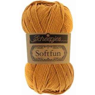 Scheepjes Softfun 2621 Mustard Indhold: 60% Bomuld / 40% Akryl Vægt/længde: 50 gram = ca. 140 meter Anbefalede pinde: 3.50-4.00 mm Strikkefasthed: 10 cm = 21 x 30 m Maskinvask / Skåneprogram max 30°C.