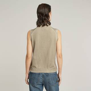 Washed Lightweight Zip Knitted Top - Beige - Women