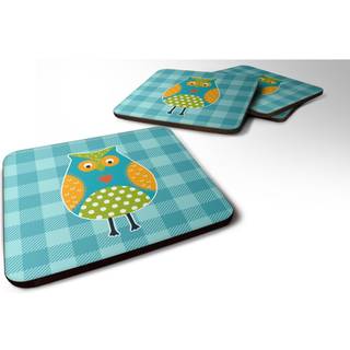 """" Caroline's Treasures Owl på Blue Plaid Foam Coaster Set på 4 3,5 multicolor """"