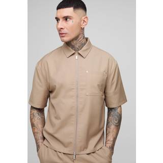 Mens Stone Tall Oversized Boxy Carpenter Detail Shirt