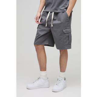 Mens Charcoal Tall Elasticated Waist Relaxed Fit Cargo Shorts