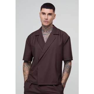 Mens Chocolate Tall Tailored Boxy Wrap Shirt