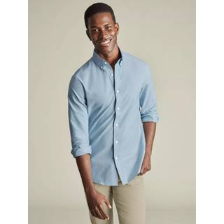 Charles Tyrwhitt Charles Tyrwhitt Blue Slim Fit Plain Brushed Twill 100% Cotton Shirt - Large