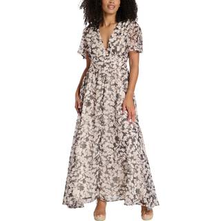 South Beach South Beach Black Printed Metallic Chiffon Button Detail Maxi Dress