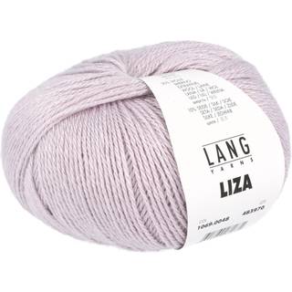 Lang Yarns Liza 048 Indhold: 70% viskose, 20% uld, 10% silke Vægt/længde: 50 g = 165 meter Anbefalede pinde: 3-3.5 mm Strikkefasthed: 10 x 10 cm = 24 m x 34 p Vask: Maskinvask 30 °C / Tåler tørretumbling / Brug aldrig skyllemiddel.