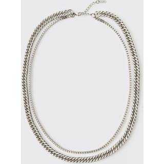 Mens Silver Layered Chain Necklace