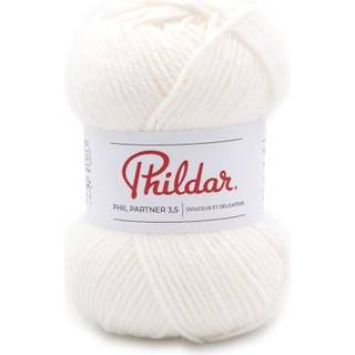 Phildar Partner 3,5 Hvid Indhold:50% Polyamid, 25% uld, 25% akryl Vægt/længde:50 g = ca. 125 m Anbefalede pinde:3 - 3½ mm Strikkefasthed:10 cm x 10 cm = 23 m x 30 r Kan vaskes på maskine, maks. 30ºC / Tørres fladt.