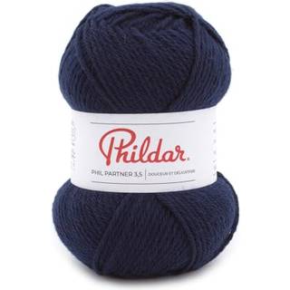 Phildar Partner 3,5 Marine Indhold:50% Polyamid, 25% uld, 25% akryl Vægt/længde:50 g = ca. 125 m Anbefalede pinde:3 - 3½ mm Strikkefasthed:10 cm x 10 cm = 23 m x 30 r Kan vaskes på maskine, maks. 30ºC / Tørres fladt.
