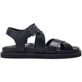 Moda in Pelle Sh Liner Double Cross Strap Leather Footbed Black Sandalseu39