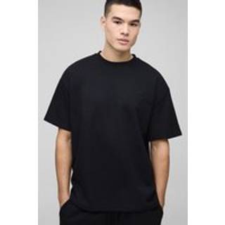 Mens Black Oversized Man Embroidered Waffle T-Shirt