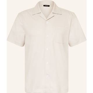 Reiss Reiss Stone Nitus Herringbone Twill Cuban Collar Short Sleeve Shirt