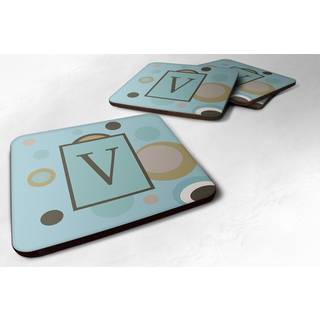 """" Caroline's Treasures CJ1013-VFC Monogram-Blue Dots Foam Coasters (Sæt på 4) indledende bogstav V 3.5 """" ""H X 3.5"" """" ""W Multicolor"" ""