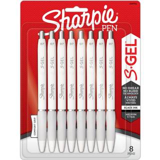 Sharpie S-Gel Fashion Barrel Gel Pens Medium Point 0,7 mm Hvide t?nder/sort bl?kpakke med 8 kuglepenne