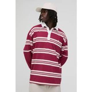 Mens Red Oversized BM Signature Faux Layer Stripe Polo