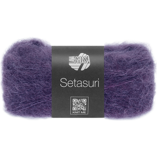 Lana Grossa Setasuri 69 Blålilla Indhold: 69% alpaca, 31% silke Vægt/Længde: 25 g = ca. 212 meter Anbefalede pinde: 3.5-4 mm Strikkefasthed: 10 x 10 cm = 26 m x 33 p Vask: Håndvask / Tørres fladt.