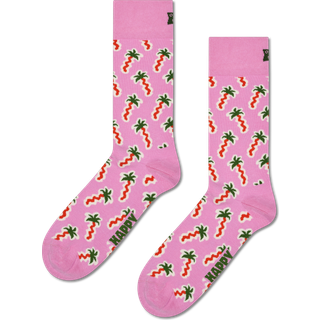 Pink Happy Palm Crew Sock - Pink, Dark Orange, Dark Green - 36-40