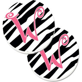 """" Caroline's Treasures Monogram Initial W Zebra Stripe & Pink Set med 2 Cup Holder Car Coasters CJ1037-WCARC 2.56 multicolor """"