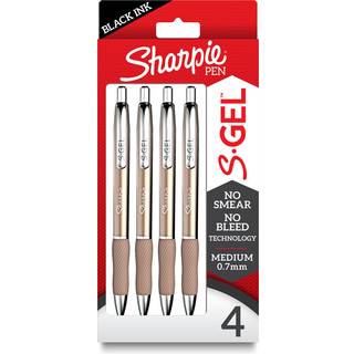 Sharpie S-Gel Gel Pens Sleek Metal Barrel Champagne Medium Point (0,7 mm) Black Ink 4 Count