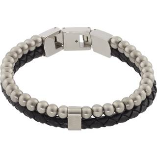 Fossil Beads armbånd med stålkugler og flettet læder