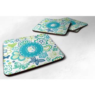 """" Caroline's Treasures CJ2006-OC-brev o Blomster og sommerfugle Teal Blue Foam Coasters (Sæt på 4) 3.5 """" ""Multicolor"" ""