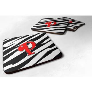 """" Caroline's Treasures CJ1024-PFC Monogram-Zebra Red Foam Coasters (Sæt på 4) indledende bogstav P 3.5 """" ""H X 3,5"" """" ""W Multicolor"" ""