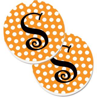 """" Caroline's Treasures Monogram Initial S Orange Polkadots Sæt med 2 Cup Holder Car Coasters CJ1033-SCARC 2.56 Multicolor """"